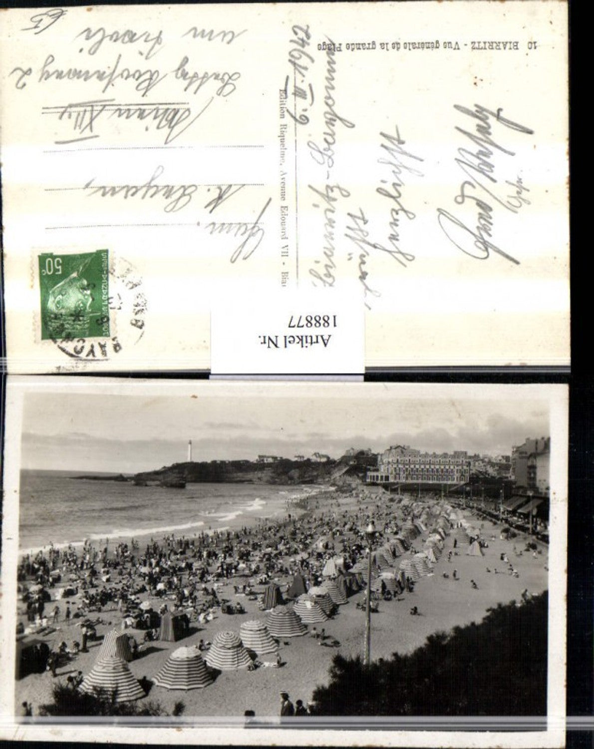 188877,Frankreich Biarritz Vue generale de la grande Plage Badestrand