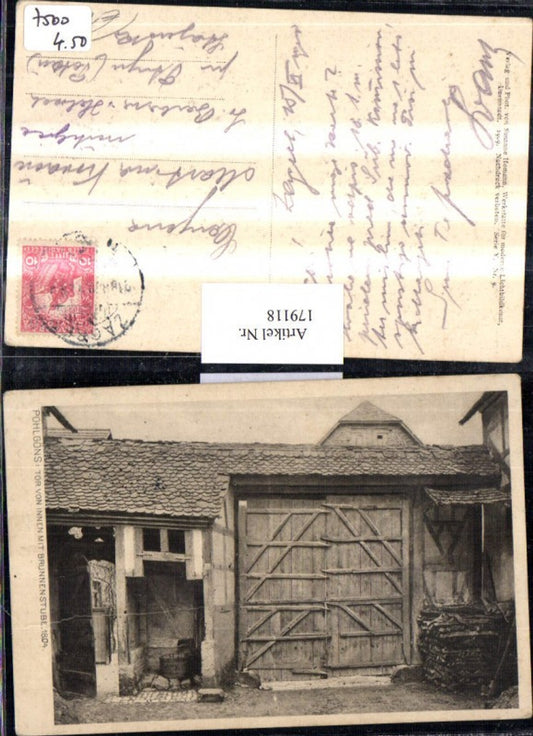 179118,Hessen Butzbach Pohlgöns Tor v. Innen m. Brunnenstube Detailansicht 1804