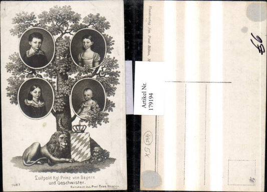 179194,Luitpold Kgl. Prinz v. Bayern u. Geschwister Wappen Löwe Stammbaum