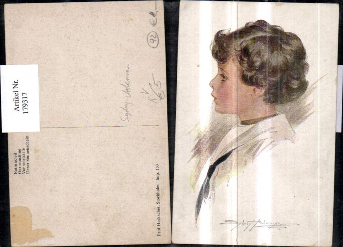 179317,Küsntler Ak Sydney Adomson Kinder Unser Sonnenschein Bub Portrait pub Paul Heckscher 150