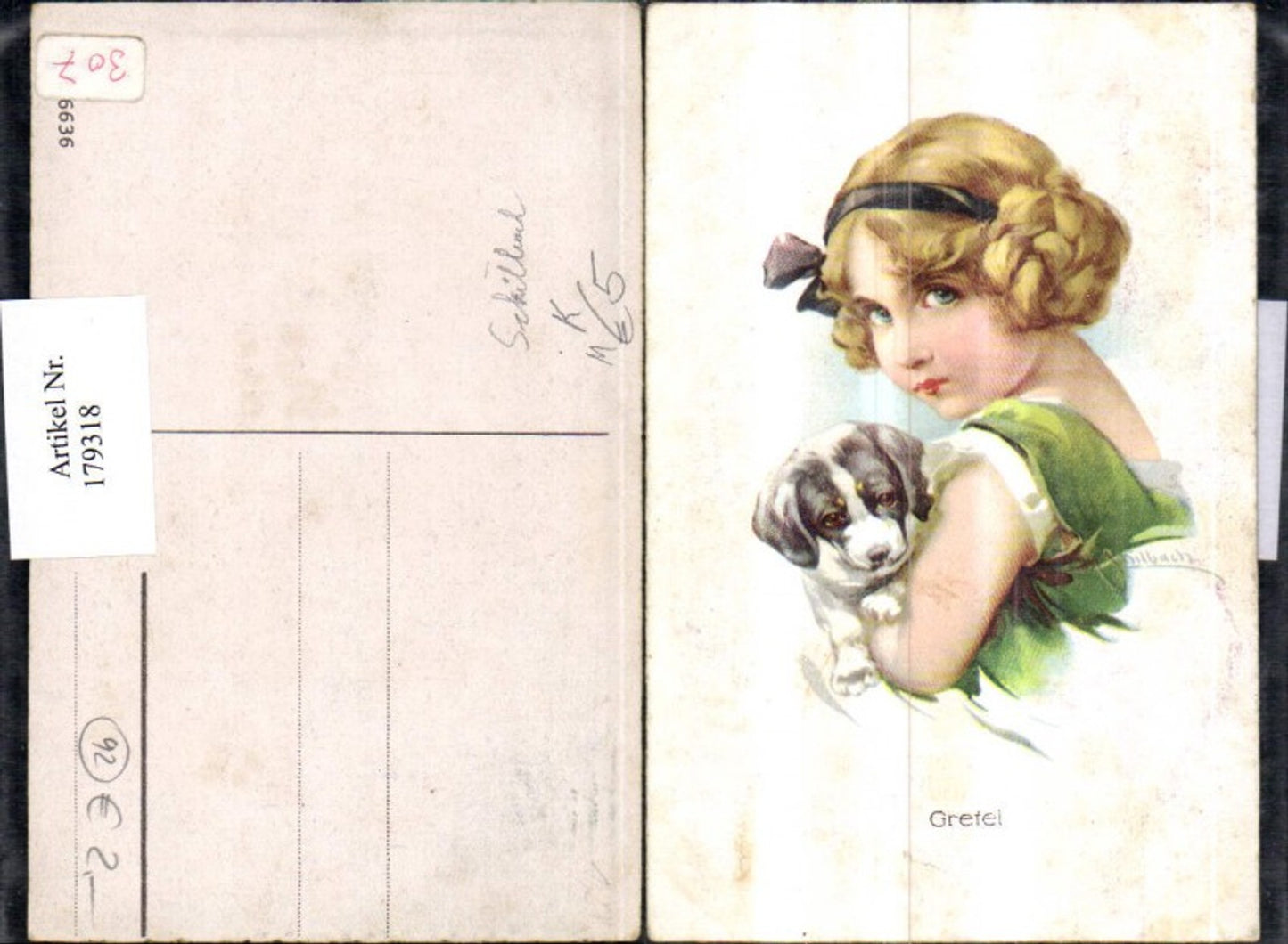 179318,Künstler Ak Schilbach Kinder Mädchen Gretel m. Hund