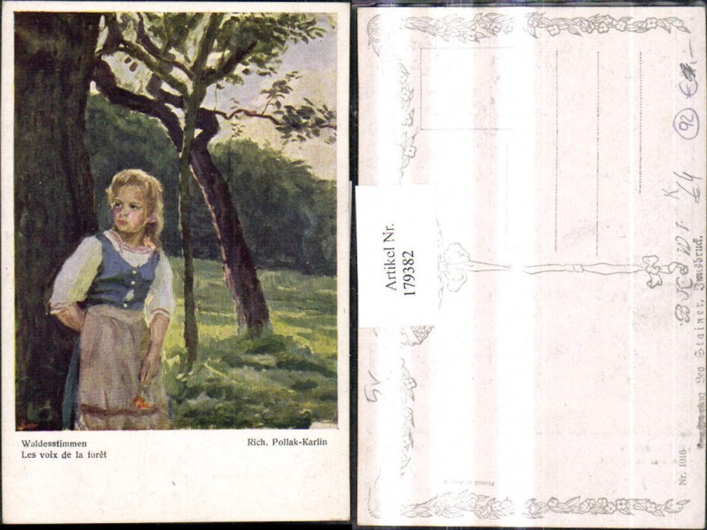 179382,Künstler Ak Rich. Pollak Karlin Kinder Waldesstimmen Mädchen b. Baum Wald