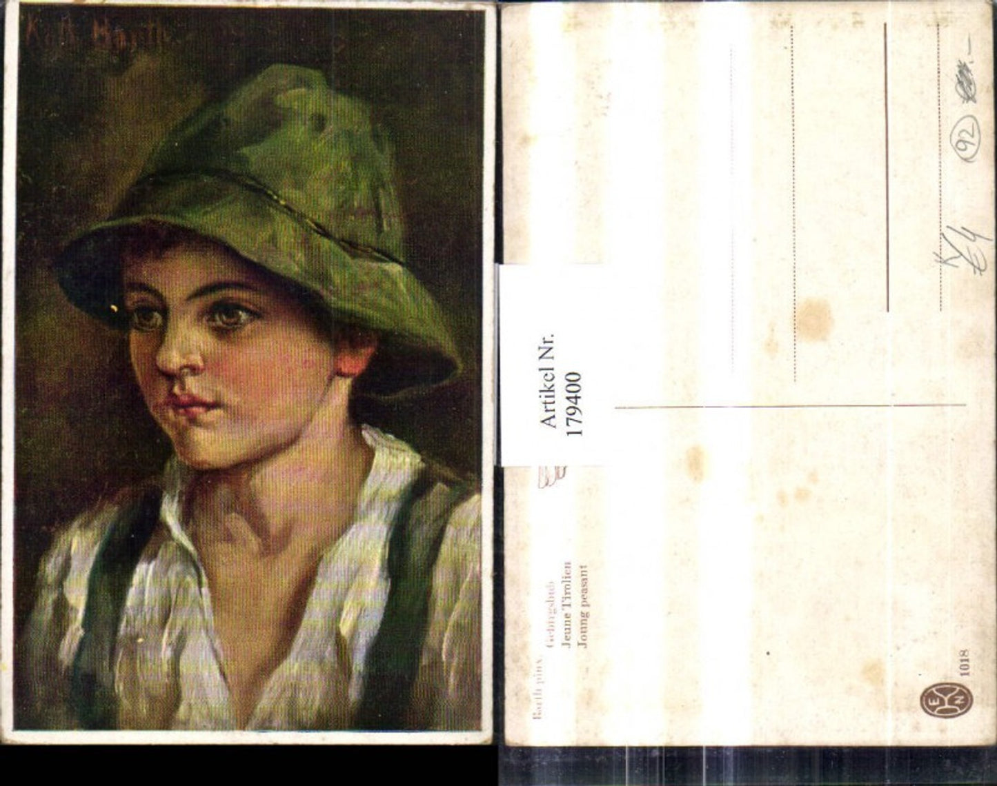 179400,Künstler Ak Barth Kinder Gebirgsbub Bub Junge Hut Portrait