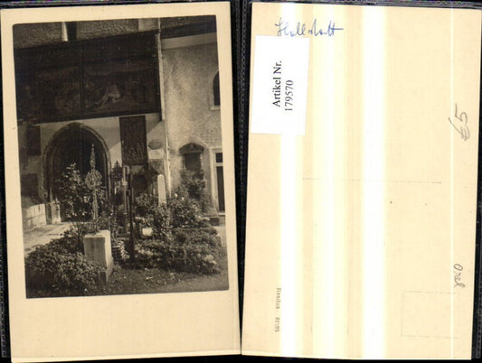 179570,Hallstatt Foto Ak Eingang Kirche Tür Gräber Kreuz