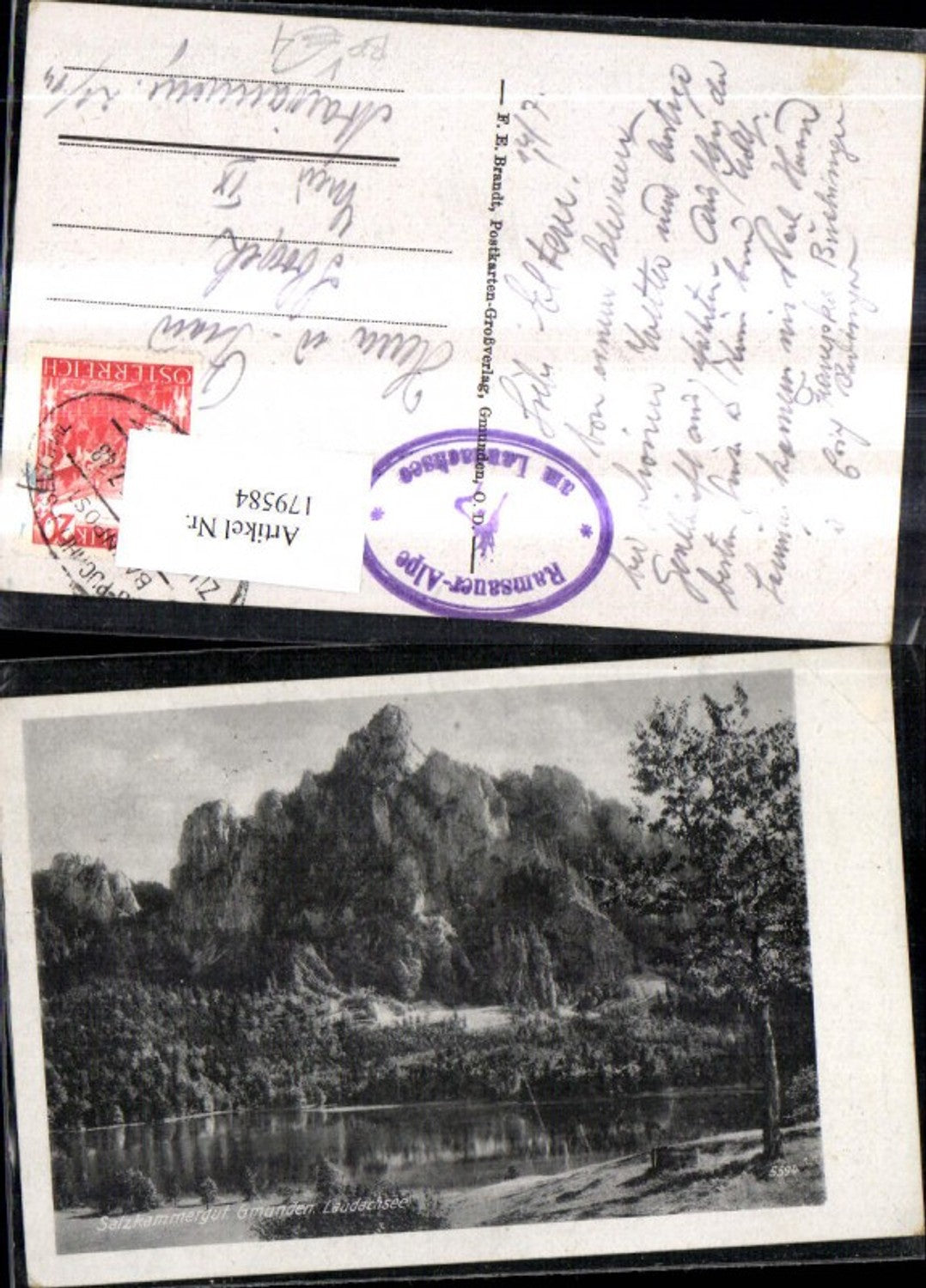 179584,Gmunden Laudachsee pub F. E. Brandt 5594 Bahnpost Zug 5337 Attnang Puchheim Selzthal
