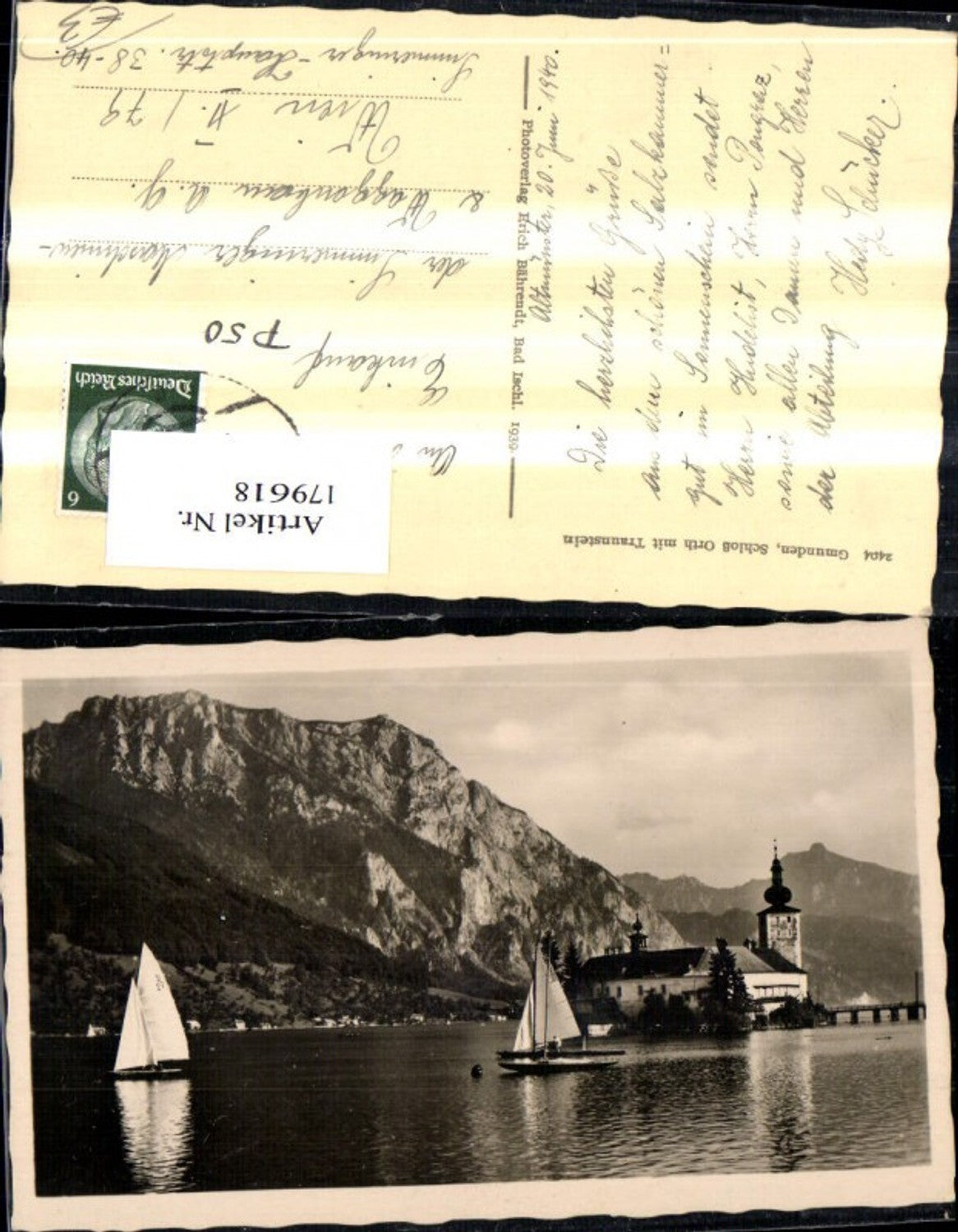 179618,Gmunden Schloss Orth m. Traunstein Segelboote