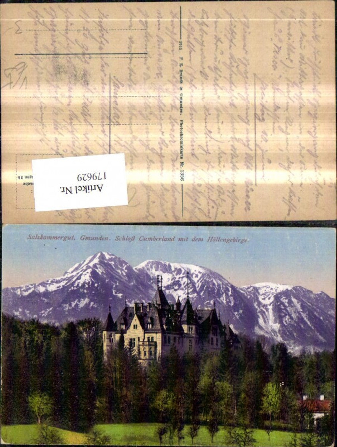 179629,Salzkammergut Gmunden Schloss Cumberland m. d. Höllengebirge pub Brandt 1356