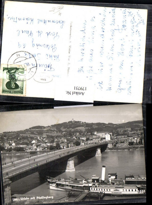 179751,Linz-Urfahr Totale m. Pöstlingberg Brücke Dampfschiff Schönbrunn