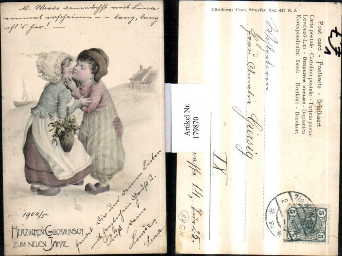 179870,Theo Stroefer Verlag 419/5 Neujahr Kinder Kuss
