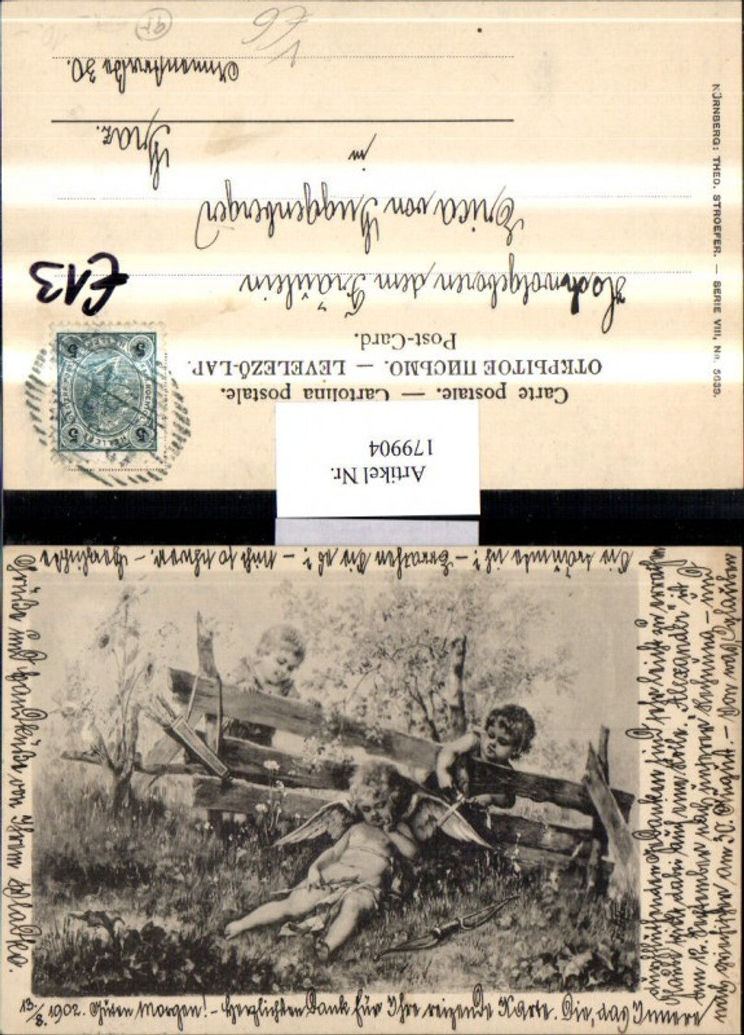 179904,Theo Stroefer Verlag 5639/8 Guten Morgen Engel Kinder 13.08.1902