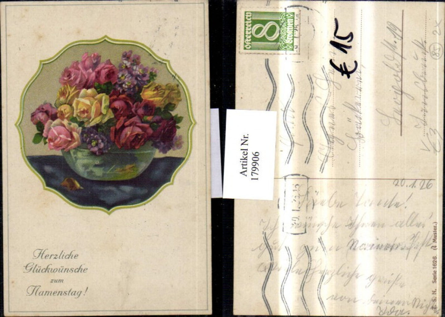 179906,Theo Stroefer Verlag 1626 Namenstag Blumen Rosen