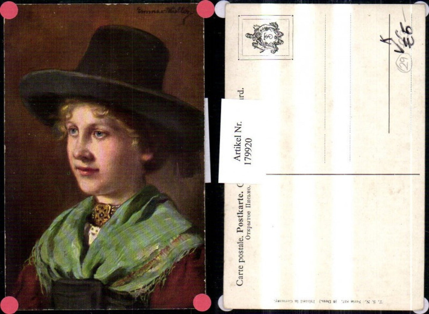 179920, Theo Stroefer Publishing House 837 Emma von Müller Woman with Hat and Scarf Portrait