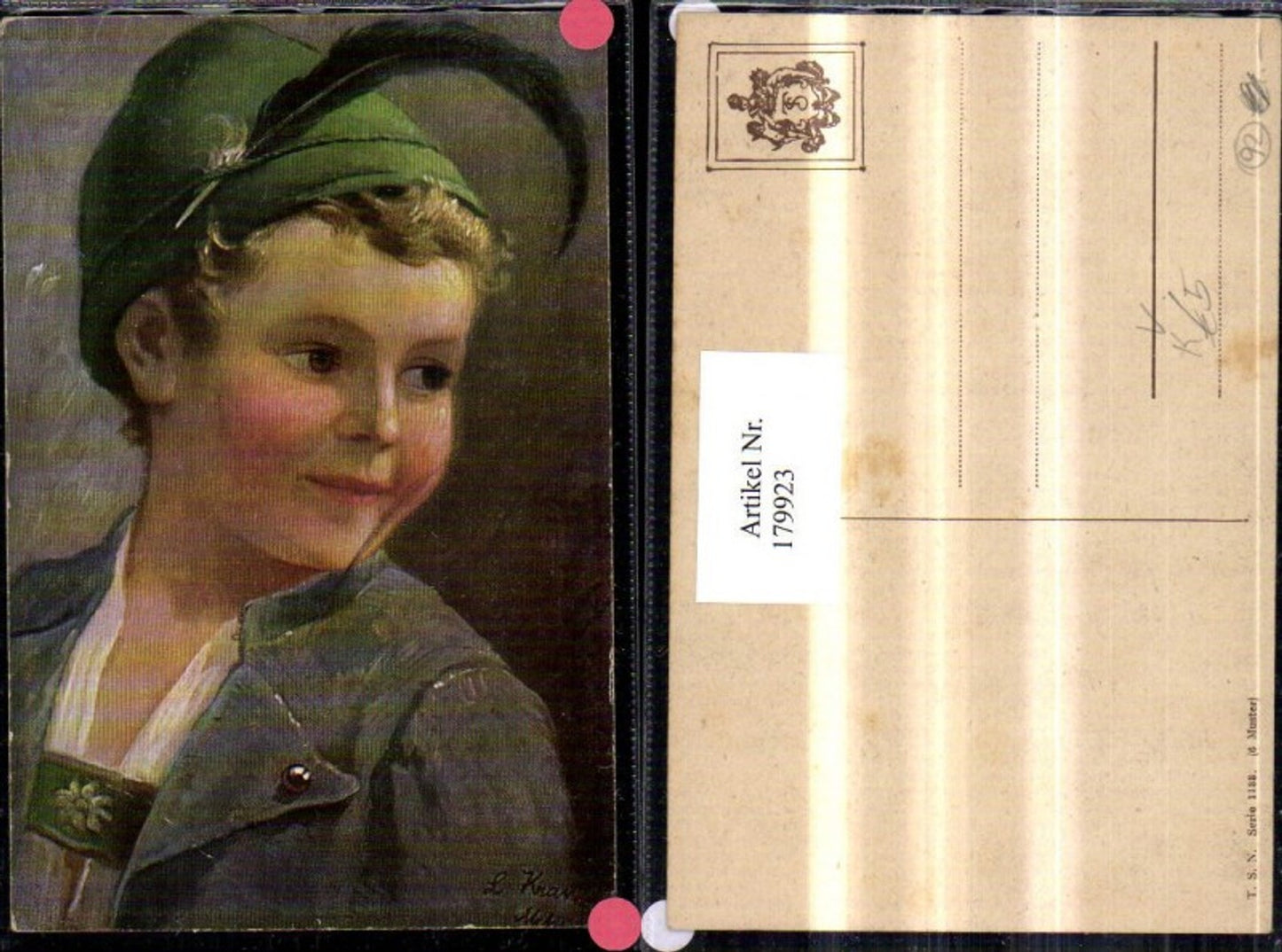 179923,Theo Stroefer Verlag 1133 L. Kraus Junge m. Hut Tracht Feder Portrait