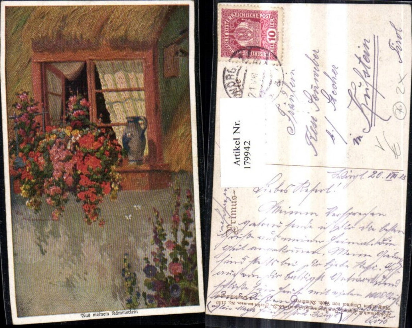 179942,Primus AK 1130 Robert Kämmerer Aus meinem Kämmerlein Fenster Blumen Krug