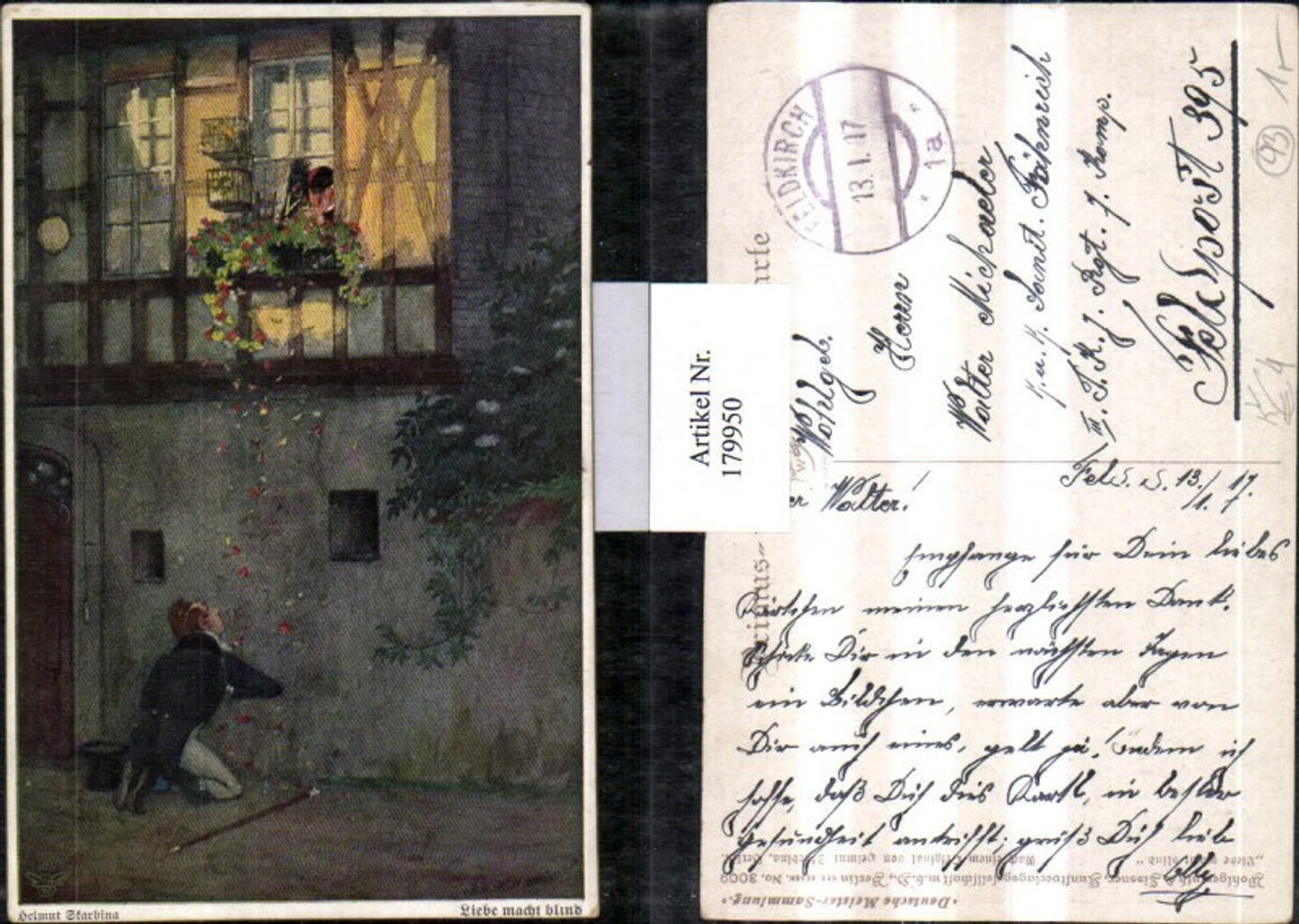 179950,Primus AK 3009 Helmut Skarbina Liebe macht blind Mann Zylinder Stock Fenster