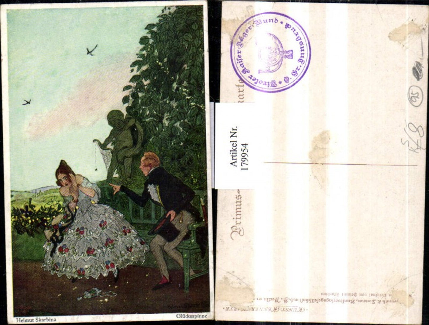 179954, Primus AK Helmut Skarbina Lucky Spider Man and Woman Stamp Tyrolean Emperor-Hunters' League