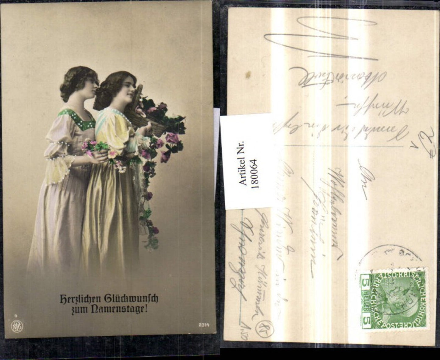 180064,Namenstag Mädchen m. Kleider Blumen Korb pub NPG 2314
