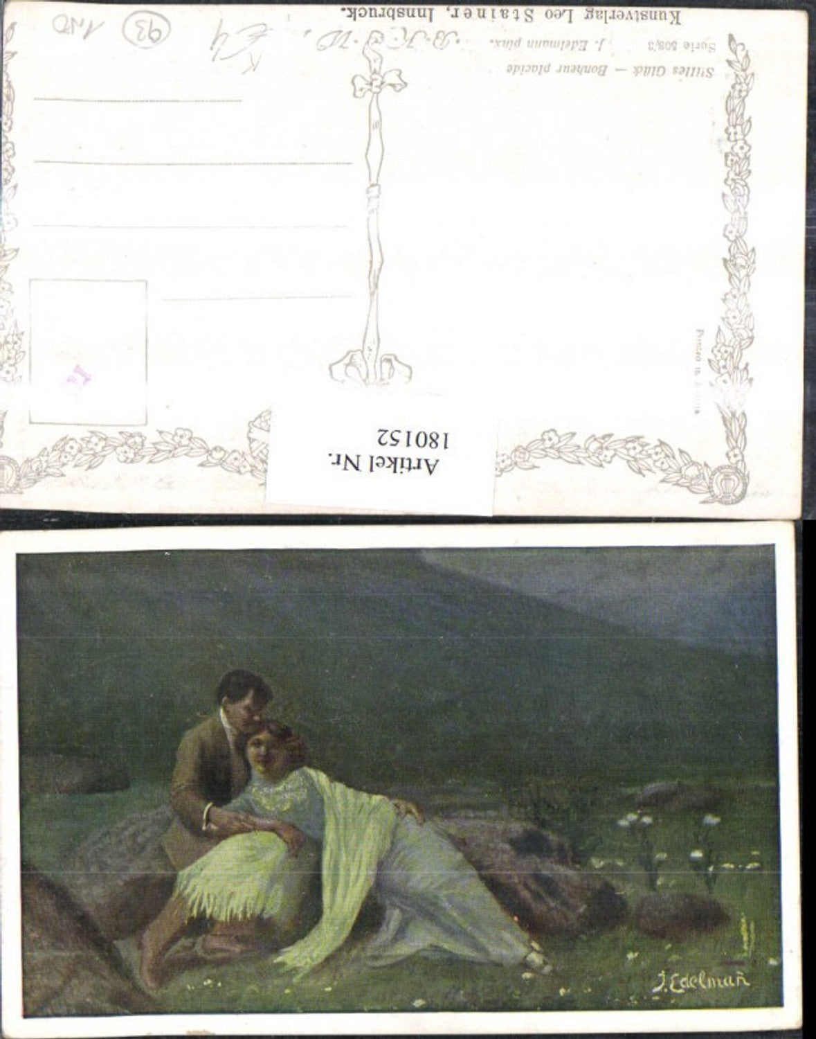 180152,Liebe Künstler AK J. Edelmann Stilles Glück Liebespaar
