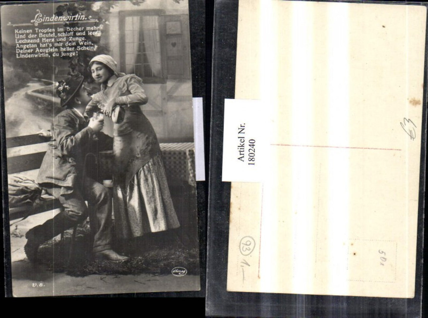 180240,Liebe Lindenwirtin Gedicht Liebespaar Wein Karaffe Glas Hut