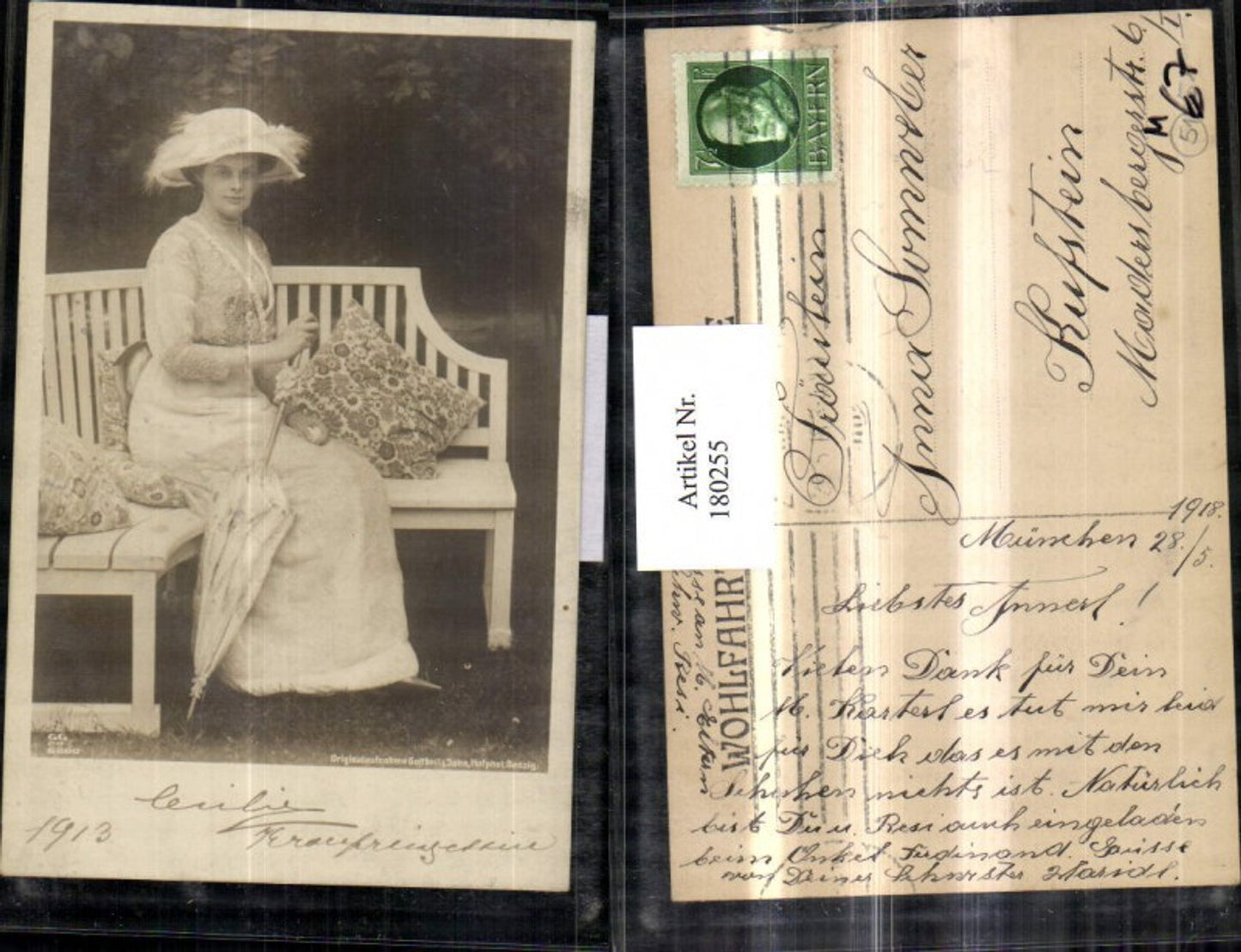 180255,Foto AK Kronprinzessin Cecilie zu Mecklenburg von Preußen m. Hut u. Schirm Danzig