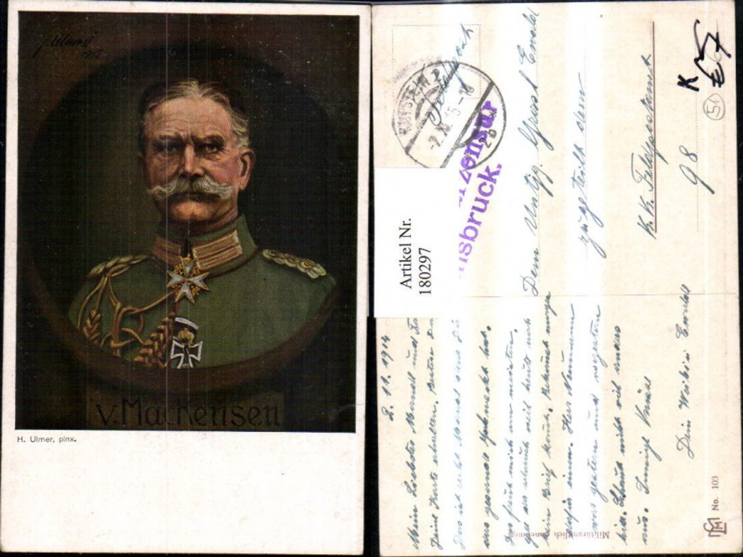 180297,Künstler AK H. Ulmer v. Mackensen Portrait Eisernes Kreuz