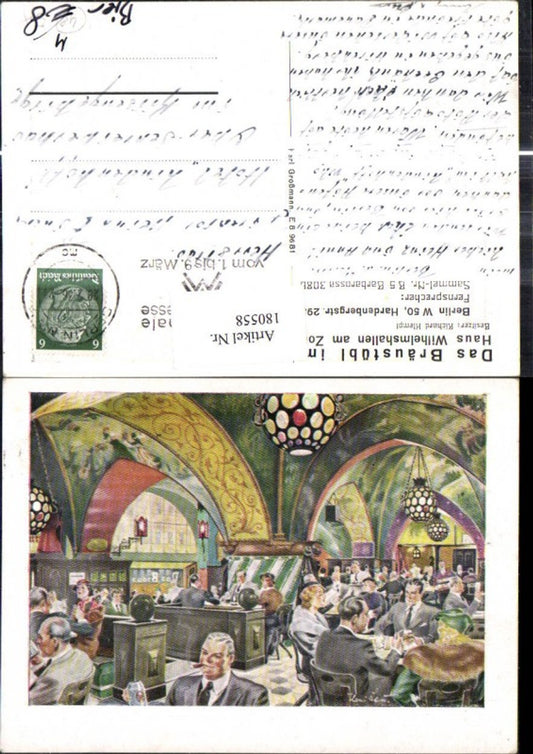 180558,Künstler AK Berlin Das Bräustübl i. Haus Wilhelmshallen am Zoo Leute Bier Innenansicht