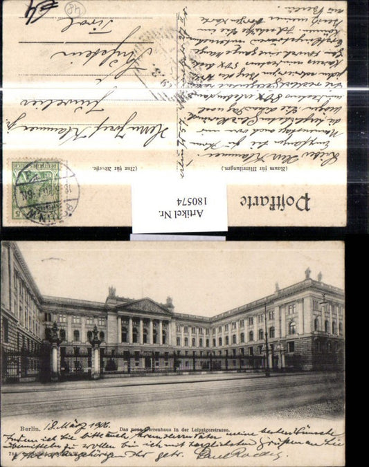 180574,Berlin Das neue Herrenhaus i. d. Leipzigerstraße