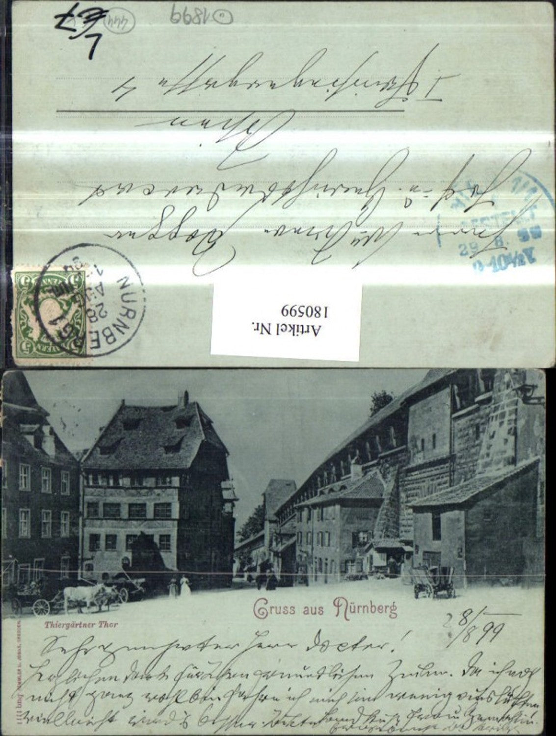 180599,Litho AK Gruß aus Nürnberg Thiergärtner Thor Straßenansicht