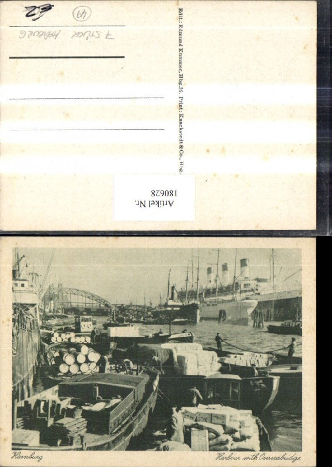 180628,Hamburg Hafen m. Überseebrücke Dampfschiff Boote Schiffe