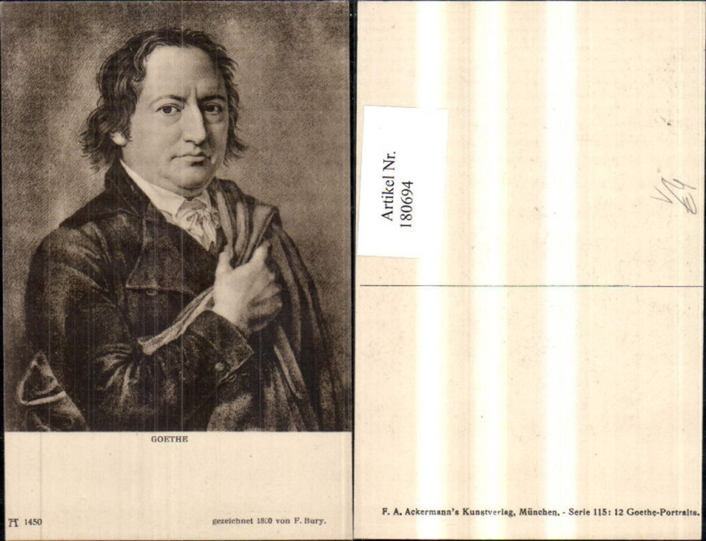 180694,Johann Wolfgang v. Goethe Dichter Portrait pub F. A. Ackermann