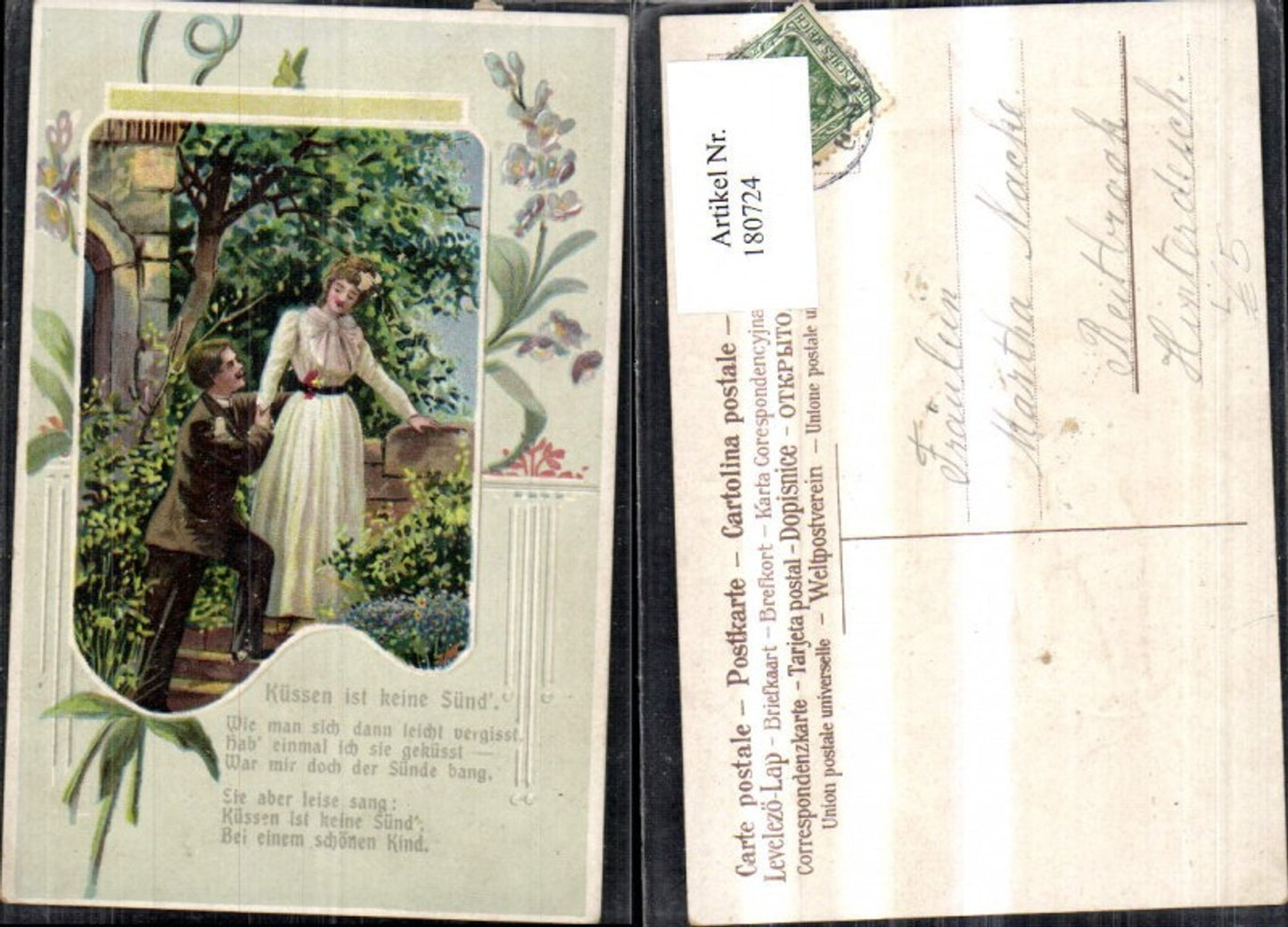 180724,Liebe Präge Litho Küssen ist keine Sünde Spruch Frau Mann