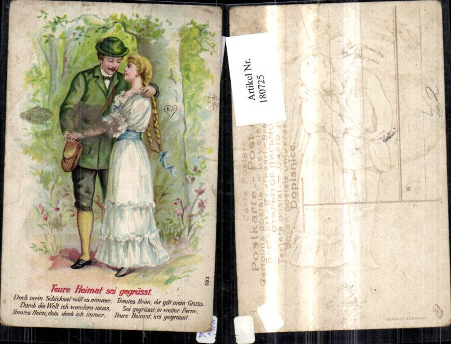 180725,Liebe Präge Litho Teure Heimat sei gegrüsst Mann Frau Spruch