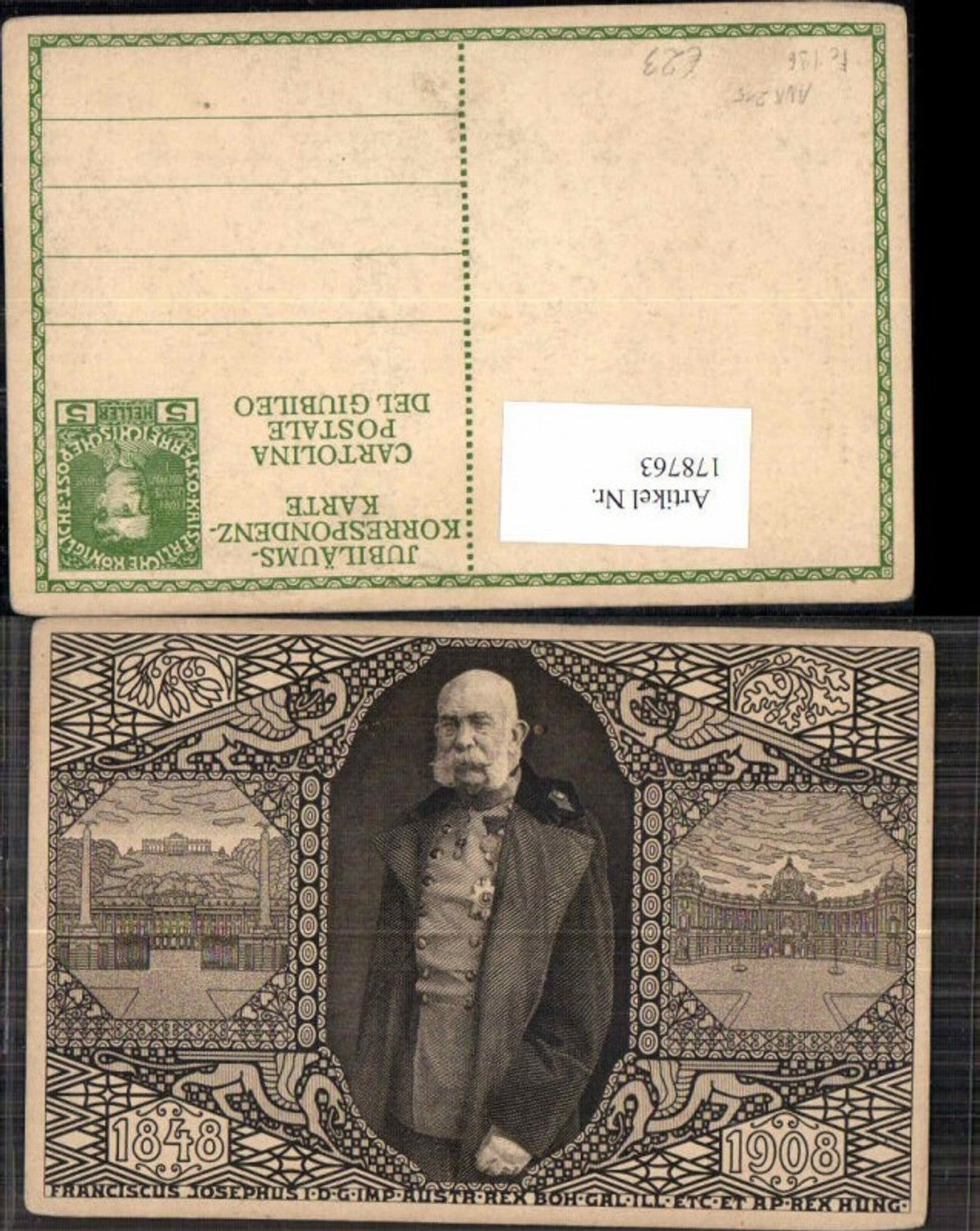 178763,Kaiser Franz Joseph Jubiläums Postkarte Ganzsache ANK 215 Deutsch Italienisch