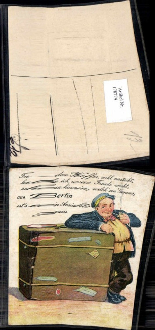 178774,Tolle Leporello AK Bahnbedinsterer Berlin Koffer Pfeife