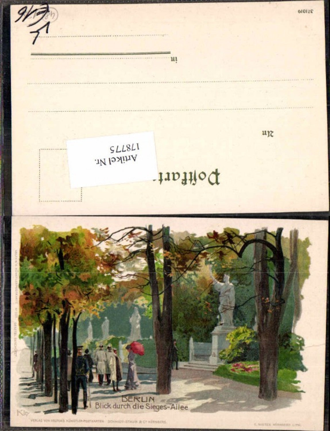 178775,Künstler Litho Heinrich Kley Berlin Blick in d. Sieges Allee pub Velten 501