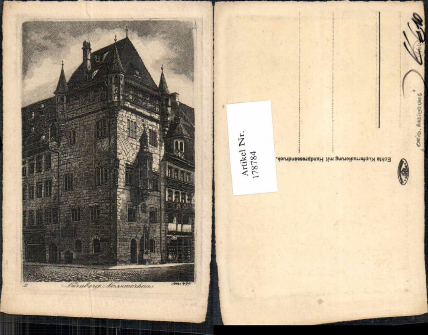 178784,Künstler AK Nürnberg Nassauerhaus Original Radierung