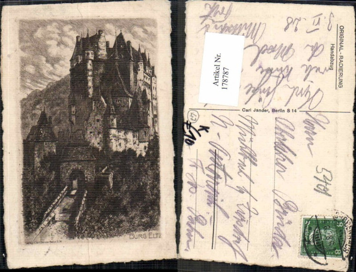 178787,Künstler AK Carl Jander Burg Eltz Original Radierung Handabzug