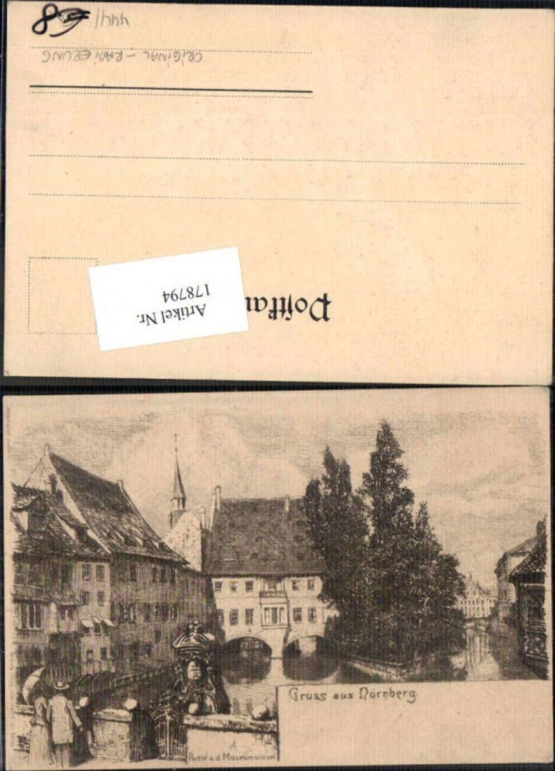 178794,Künstler AK Gruss aus Nürnberg Partie a.d. Museumsinsel Radierung