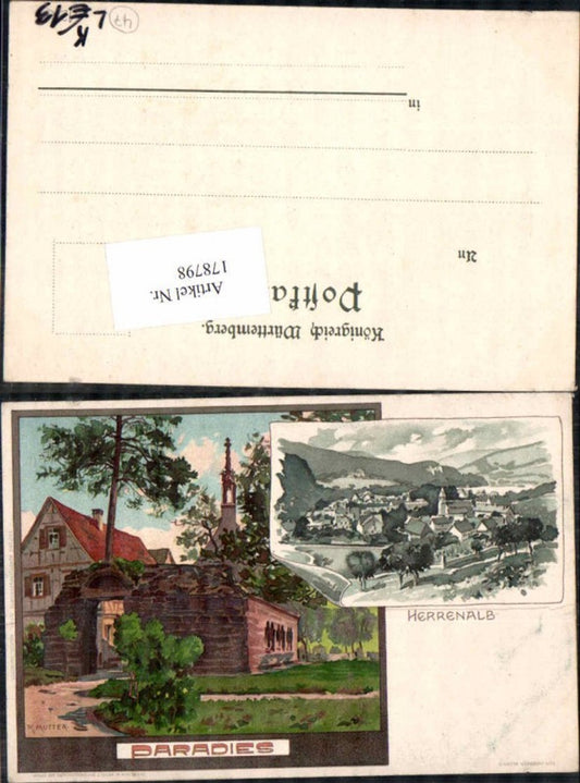 178798, Artist Lithograph K. Mother Herrenalb Paradise Black Forest Calw pub Velten 61