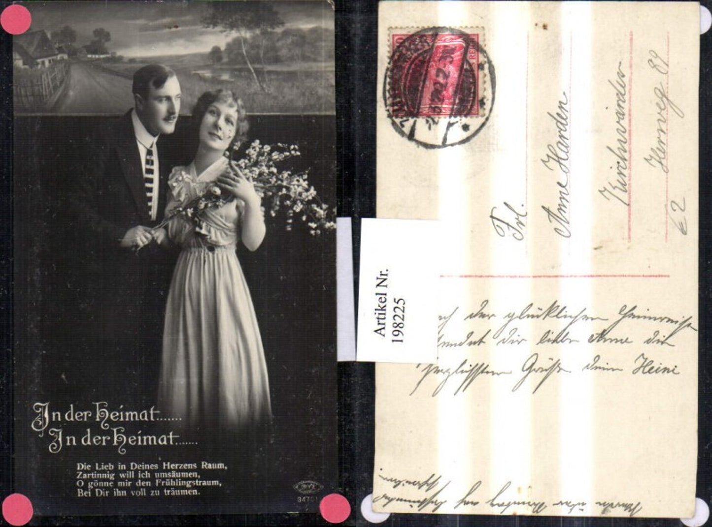 198225,In der Heimat Gedicht Liebe Liebespaar Blumenstrauß Landschaft