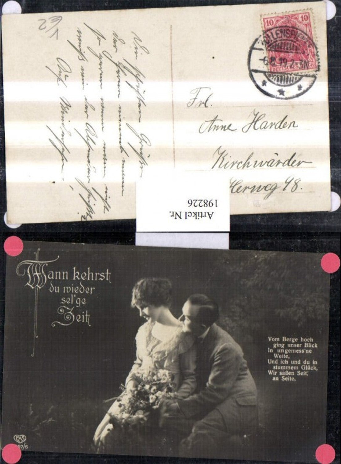 198226,Wann kehrst du wieder selge Zeit Gedicht Liebe Liebespaar Blumenstrauß pub EAS 5397/6
