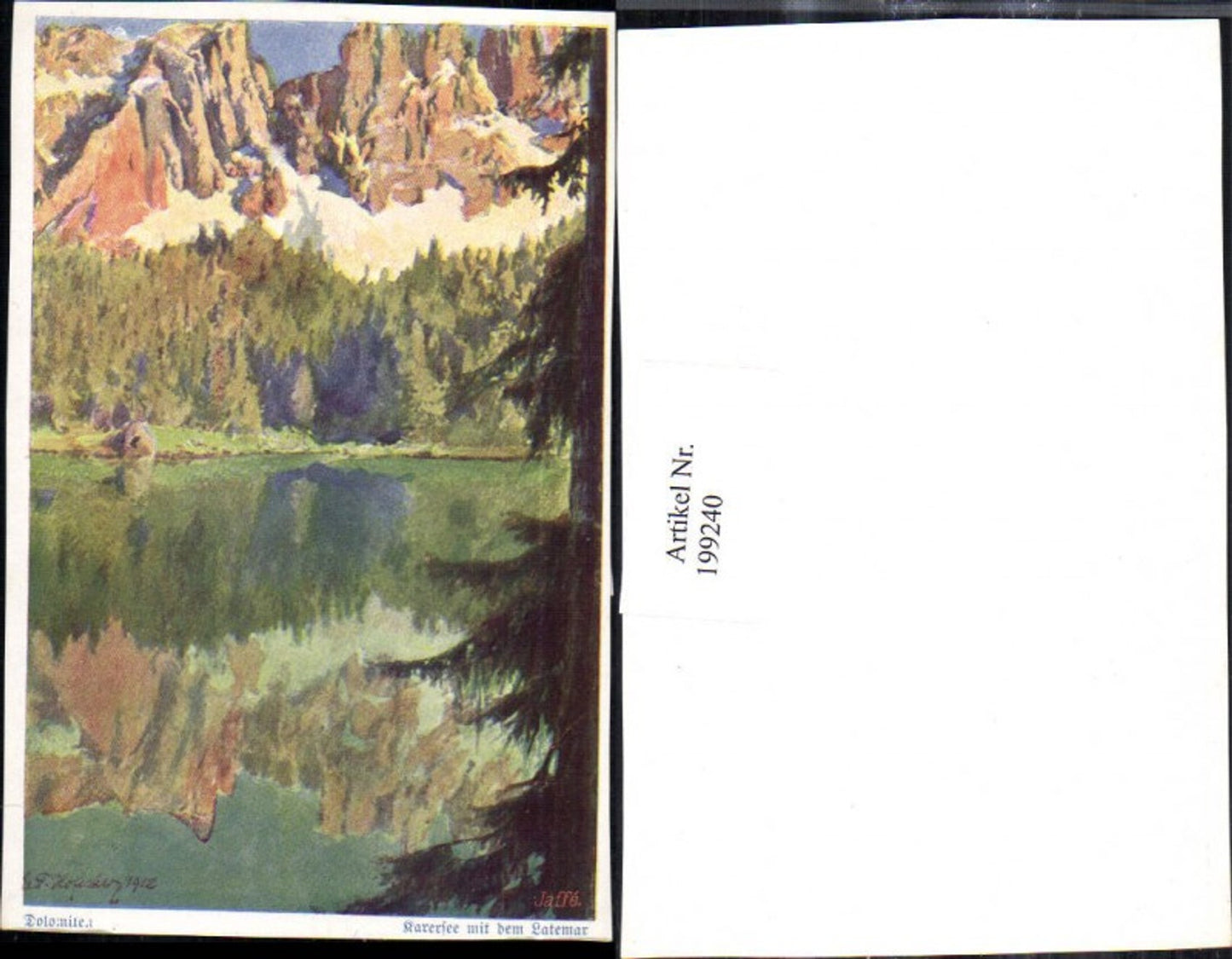 199240,Künstler AK E. F. Hofecker Dolomiten Karersee m. d. Latemar Schluderbach