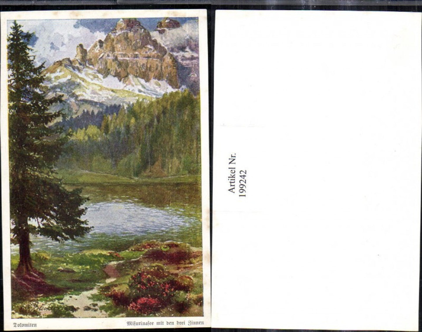 199242,Künstler AK E. F. Hofecker Dolomiten Misurinasee m. d. drei Zinnen