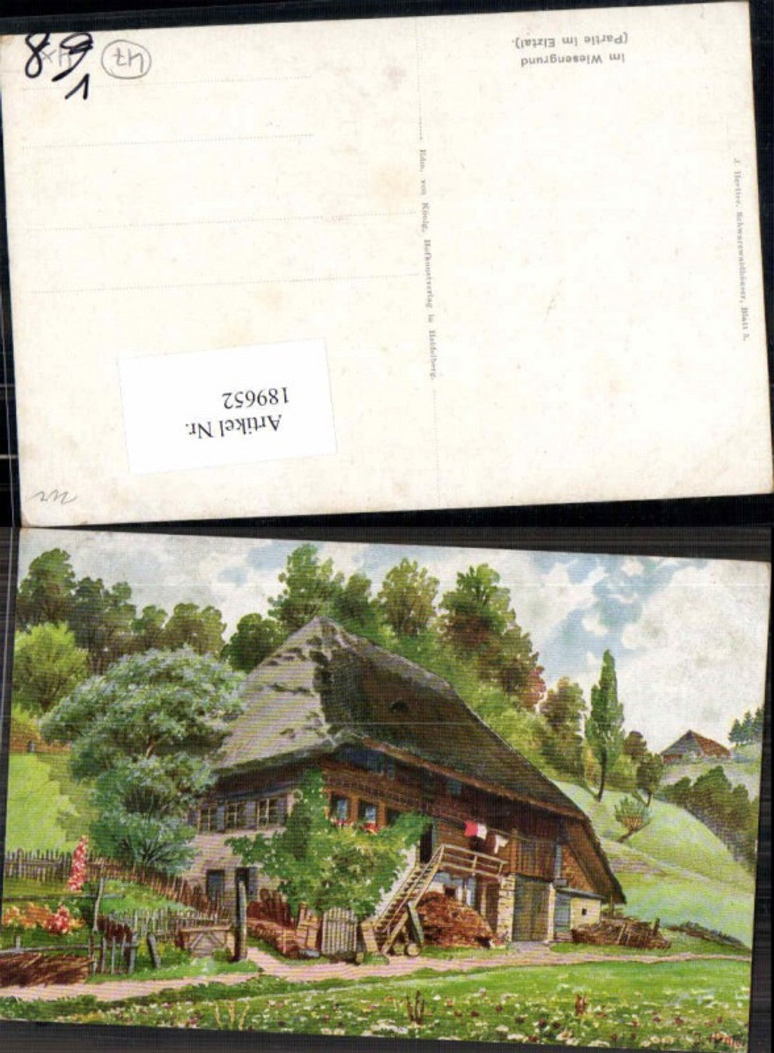 189652,Künstler AK J. Hertter Schwarzwaldhäuser Schwarzwald Wiesengrund Elztal