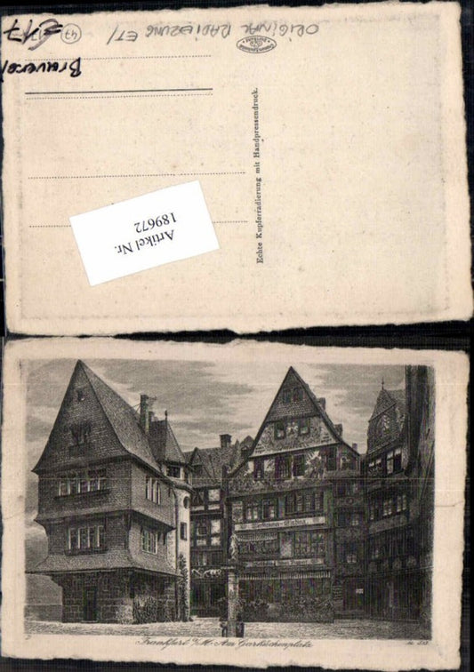 189672,Künstler AK Frankfurt am Main Garküchenplatz m. Brauerei Bier Radierung