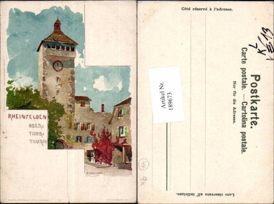 189673, Artist Lithograph F. Voellmy Rheinfelden Oberthor Thurm pub Velten 70