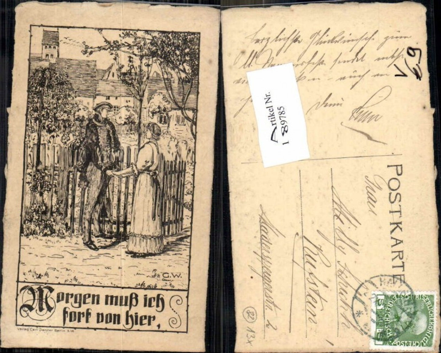 189785,Künstler AK Radierung G.W. Morgen muss ich dann fort pub Carl Jander