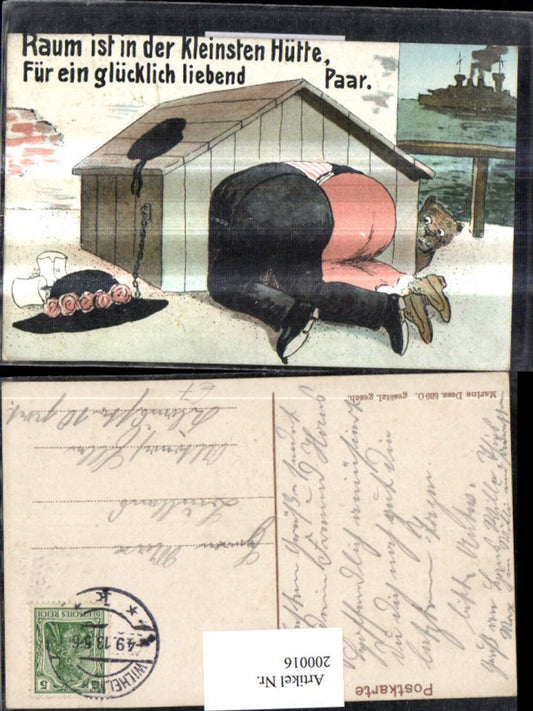 200016,Scherz Humor Liebespaar in einer Hundehütte Hut Hund