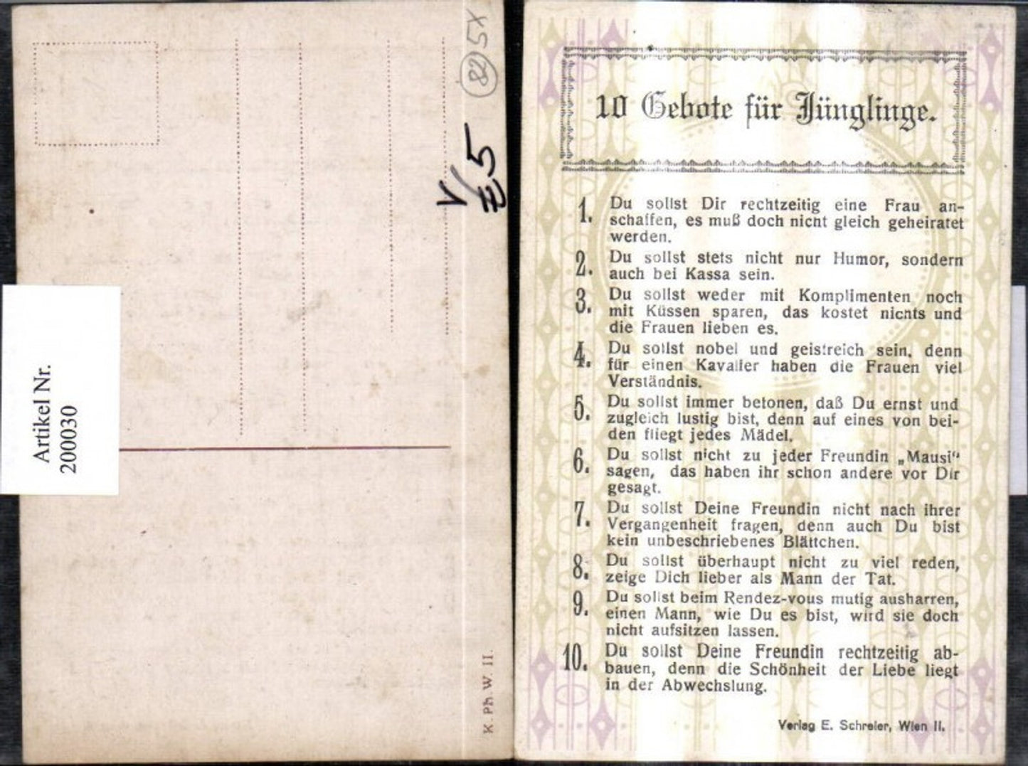 200030,Scherz Humor 10 Gebote für Jünglinge E. Schreier