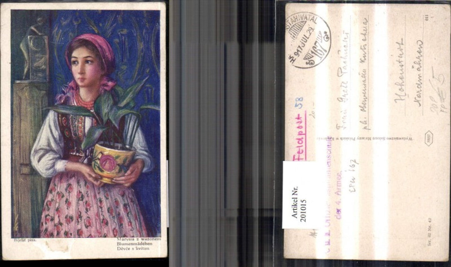 201015,Frau Künstler Ak Bijelic Blumenmädchen Blumen Blumentopf Feldpost 167